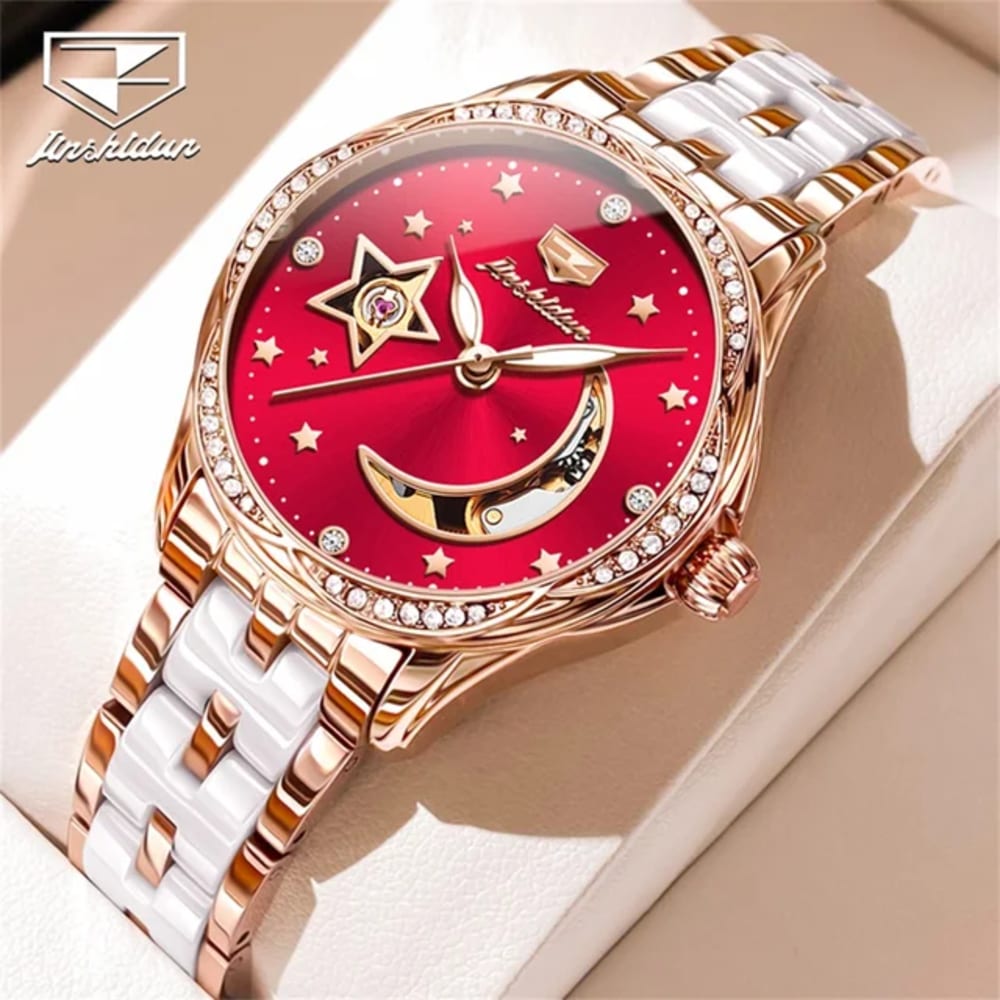 Women Mechanical StarMoon Ceramic Bracelet Watch